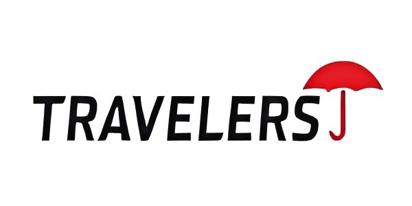 Travelers logo with red umbrella icon