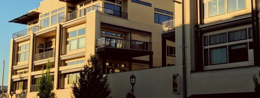 Modern apartment building with large windows