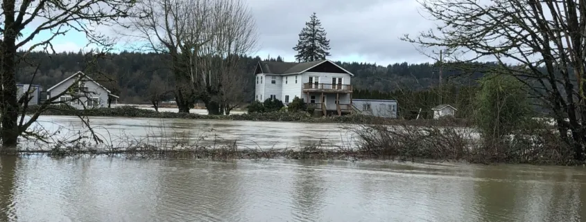Flooded rural landscape with houses
