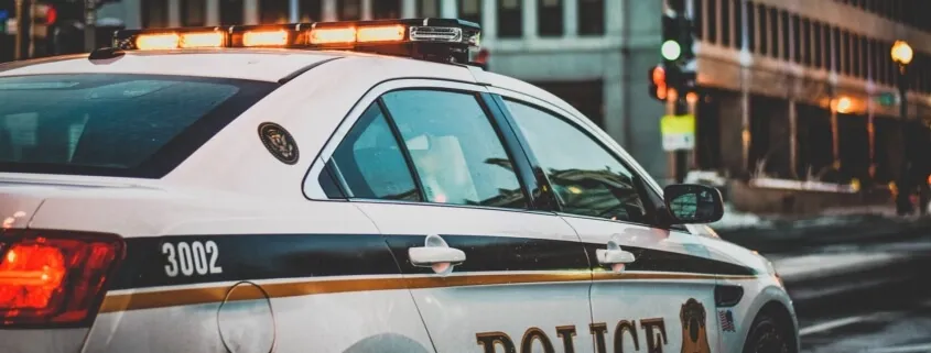 Police car on city street