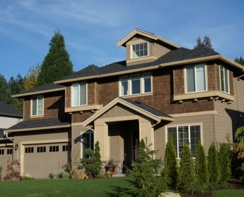 Suburban home with brown exterior